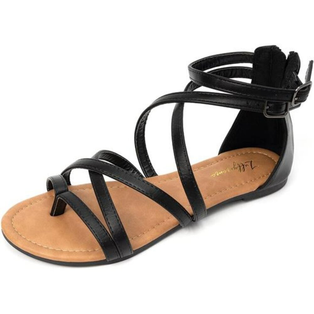 Womens Gladiator Strap Sandals Flat Cross Strappy Thong Summer Beach Shoes